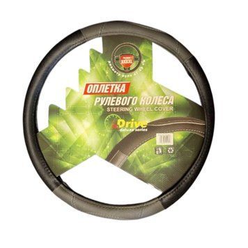 Чохол на колесо кермове штучний INDRIVE IDS-3978-BK/GY-XXXL (black/grey) 5040 фото