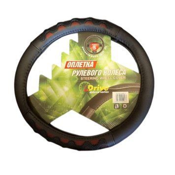 Чохол на колесо кермове штучний INDRIVE IDS-3995-BK/RD-S (black/red) 5056 фото