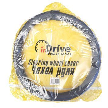 Чохол на колесо кермове шкіряний INDRIVE IDL-27007-BK-L (L=39-41 см чорний) 9058 фото